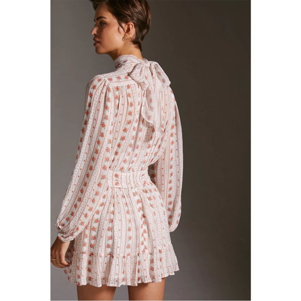 Anthropologie Let Me Be Mock Neck Georgette Floral Mini Dress Sz SP - Picture 6 of 16